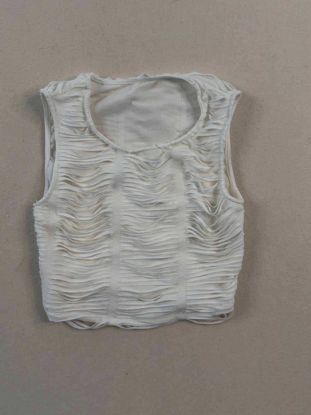 SHEIN White Distressed Textured Crop Top XS Y2K Grunge Sleeveless